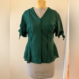 Chico’s Tie Sleeve Blouse Solid SS Fashion Top Palm Leaf